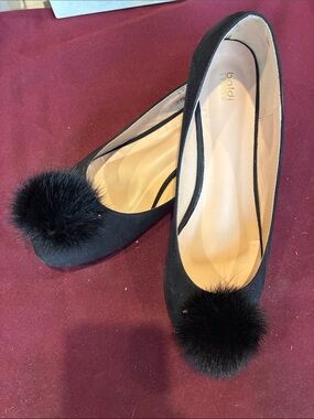 Baldi Black Pom-Pom Ballet Flats